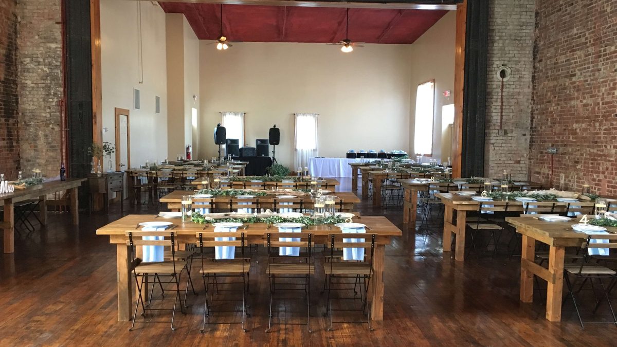 Wedding tables with linens and centerpieces